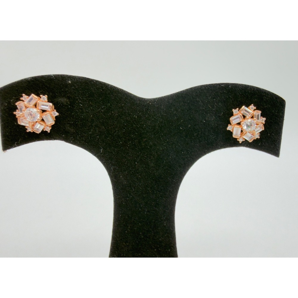 EHC Rose Gold Tone 925 Sterling‎ Silver Crystal Cluster Stud Earrings